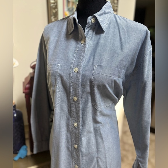 VTG EDDIE BAUER PRAIRIE COTTAGE CORE LIGHT BLUE CHAMBRAY DENIM MAXI DRESS SZ S-P - Picture 2 of 8